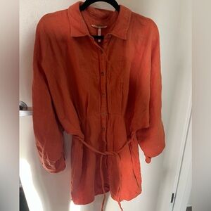 Free People Orange Button Down Mini Dress Size L